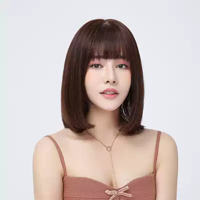 Hand needle wave head wig female short hair real hair bobo inner buckle repair face Net red air bangs full hand woven headgear