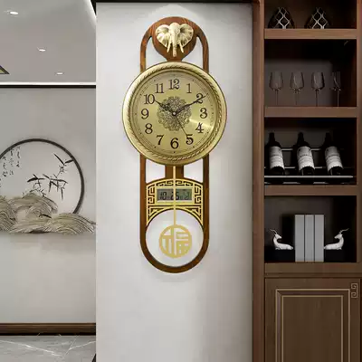 New Chinese style pure copper wall clock living room wall watch home solid wood luxury fashion wall quartz clock