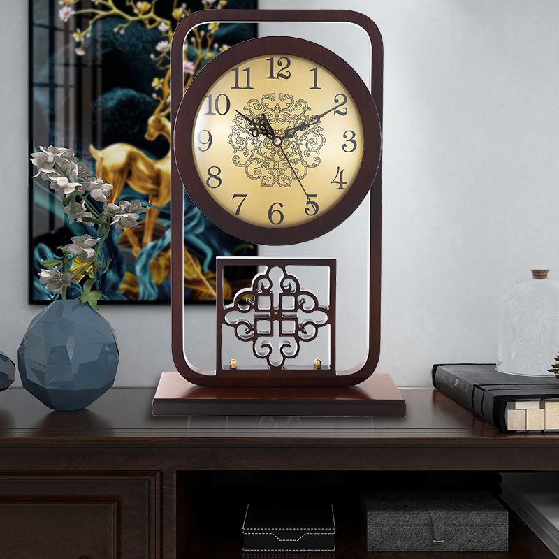 New Chinese-style clock desktop setting desktop floor-to-floor clock living room clock solid wood retro placement clock home ornaments