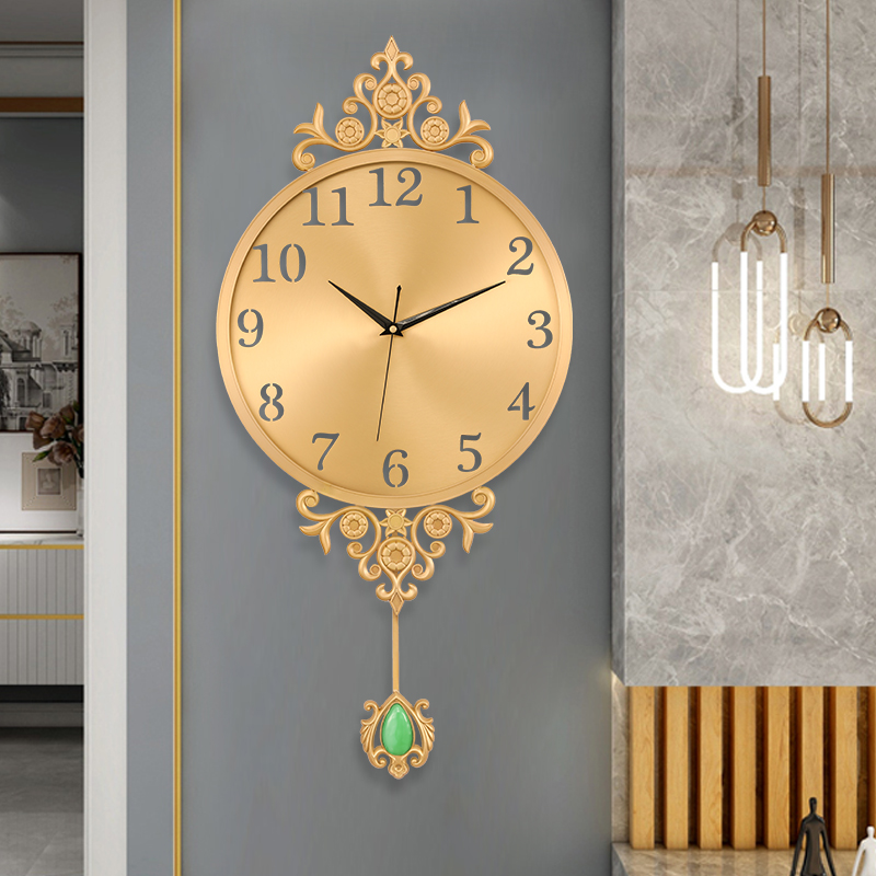 European light luxury pure copper wall clock Household living room creative quartz hanging watch clock Modern simple fashion wall clock