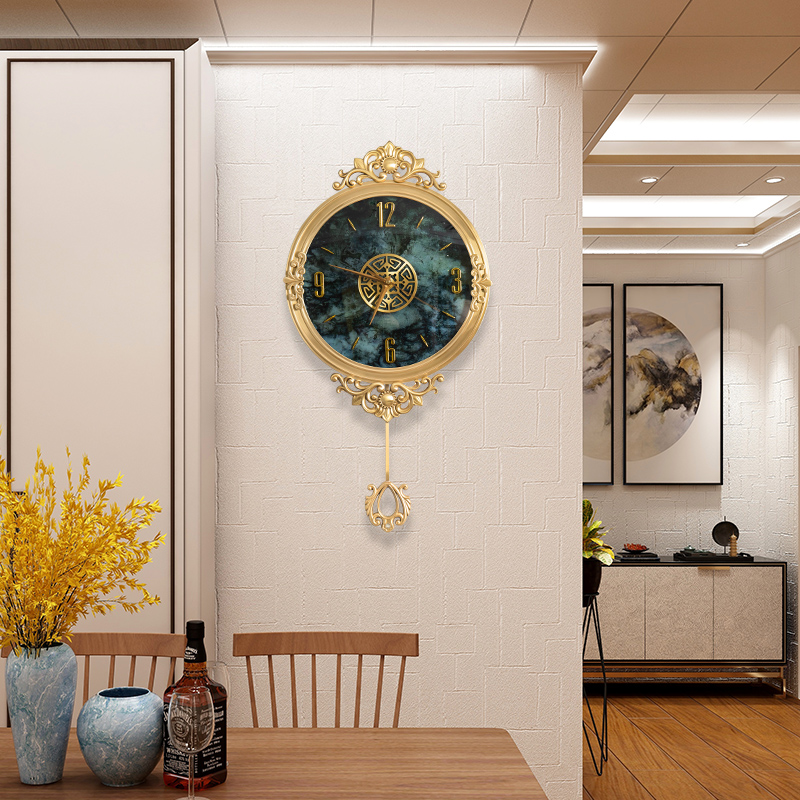 Pure copper light luxury clock wall clock living room home fashion atmosphere European clock living room hanging watch new Chinese quartz clock