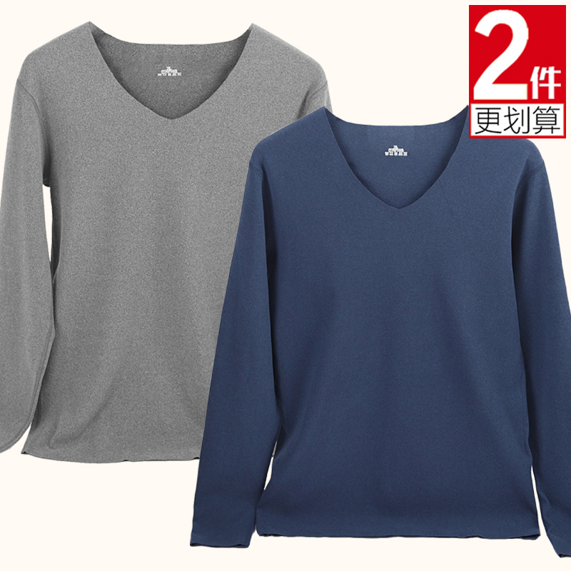 シームレス加熱暖かい長袖 Tシャツメンズベルベット肥厚秋冬スリムトップ V ネック下着ドイツベルベット底シャツ