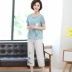 Áo sơ mi ngắn tay cotton và vải lanh mới hàng đầu cho phụ nữ trung niên và người cao tuổi Quần áo mùa hè Quần áo ngắn tay trung niên - Phụ nữ cao cấp Phụ nữ cao cấp