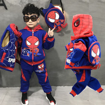  Spider-man childrens suit 2020 new childrens clothing Western style boys  winter clothes plus velvet thickening baby autumn and winter three-piece suit