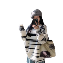 Maternity wear autumn 2023 new style lazy sweater autumn and winter loose irregular striped maternity autumn top