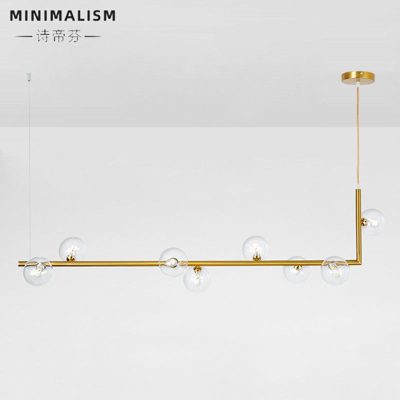 Rear Modern Light Lavish Dining Hall Strip Chandelia Nordic Creative Minimalist Dining Table Front Desk L Shaped Metal Glass LED Luminaire