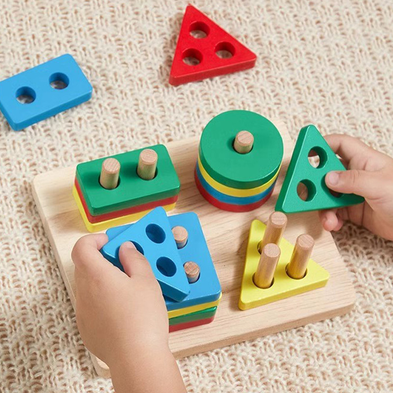Mon Geometric Shapes Pairing Teaching Aids Four Sets Columns Infants Early Education Enlightenment Baby Puzzle Toys 1-2 Year Old Building Blocks 3-Taobao