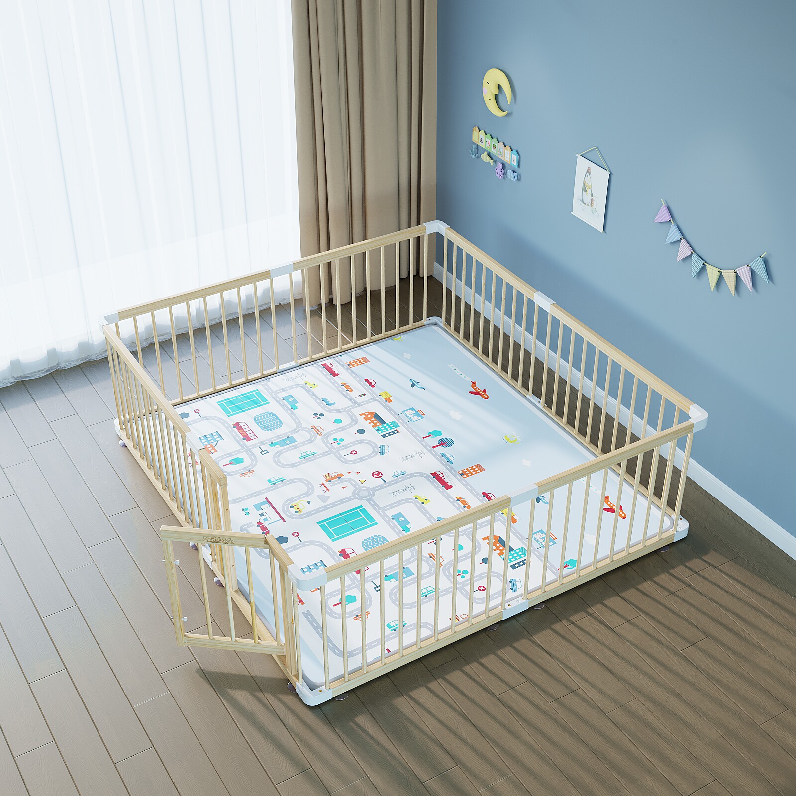 Baby play fence baby safety fence indoor household children crawling mat toddler fence solid wood floor