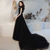 Black high-end evening dress dress 2021 New light luxury temperament celebrity banquet niche design tailing high texture
