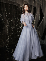 Gray banquet evening dress female 2021 New temperament high-end thin light luxury ladies annual meeting host dress