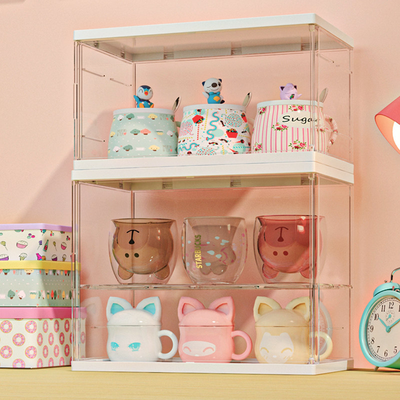 Transparent dust cup holder water glass tea cup shelve shelf desktop cup holder Mark cup glass-glass containing cabinet containing case