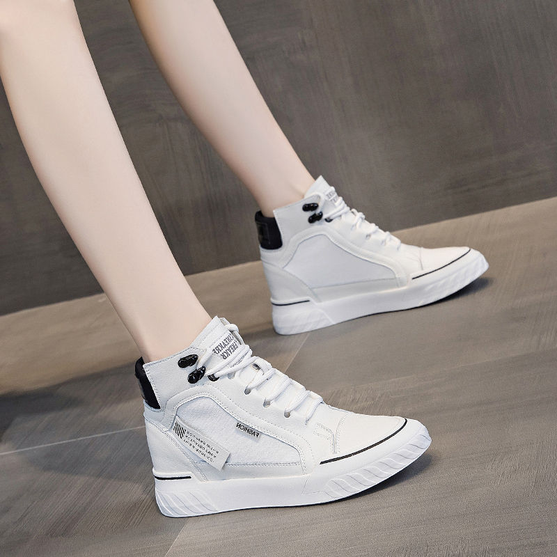 Celebrities with the same plate shoes leather high-top shoes 2022 spring and summer new all-match inner heightening women's shoes super hot white shoes