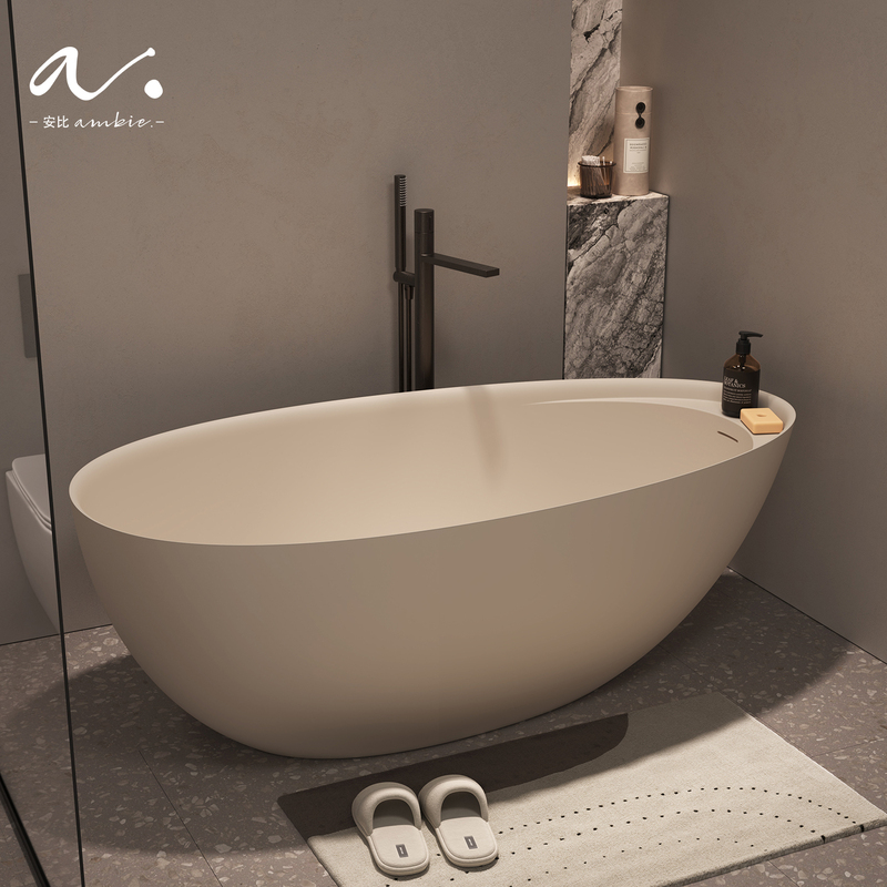 Anbi Pmma Artificial Stone Freestanding Bathtub for Home Bathroom, Hotel, and Guesthouse, Double Oval-Shaped Integrated Bath Basin