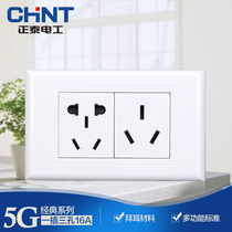Chint 118 wall switch socket two-position 10A five-hole plus 16A three-hole socket panel plug-in rectangular