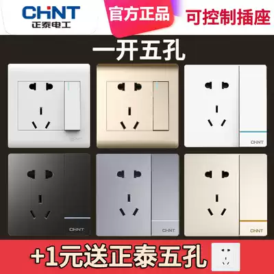 Chint single open one open five hole with switch socket household 1 open 5 hole single control 86 type panel porous wall concealed