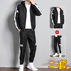 两件套开衫卫衣运动套装男工装夹克外套男