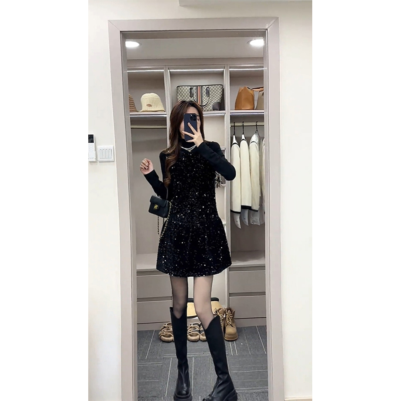 Petite Women's Dress 2026 Autumn and Winter New Style This Year's Popular Black Sequin High-End Tank Dress