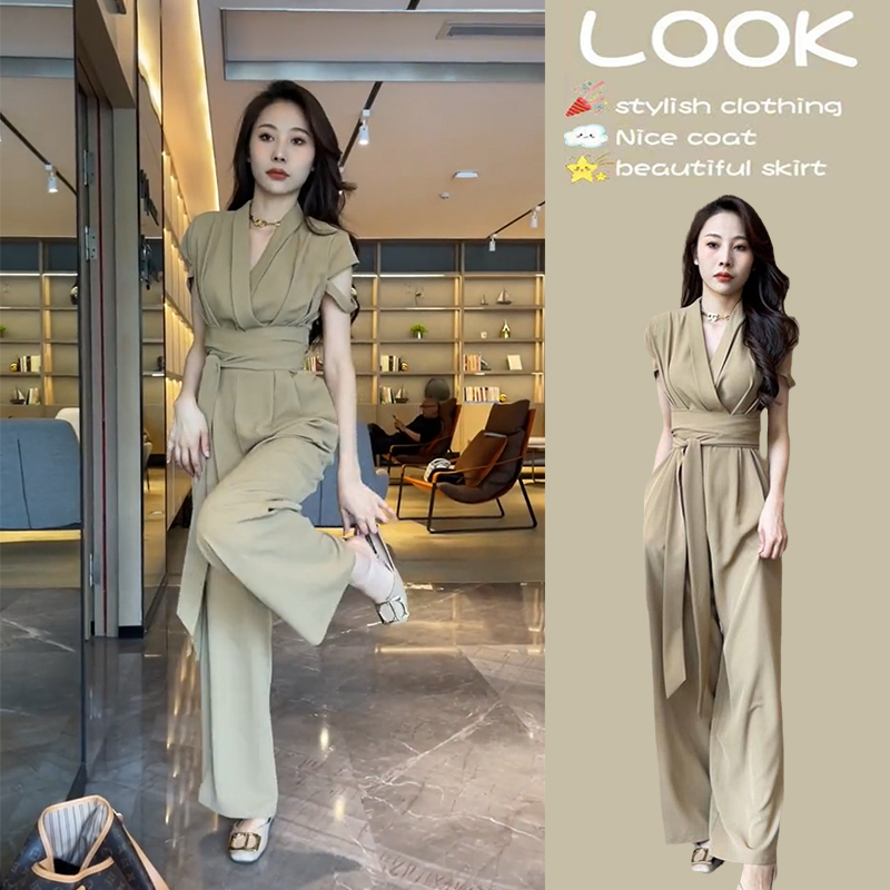 High-End French V-Neck Jumpsuit 2026 New Summer Elegant Socialite Long Pants Jumpsuit Women's Clothing High-End French V-Neck Jumpsuit 2026 New Summer Elegant Socialite Long Pants Jumpsuit Women's Clothing