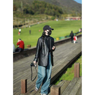 Fashionable Retro Pu Leather Suit Jacket for Women 2025 Autum New Style This Year's Popular Small Suit Top Autum Clothing