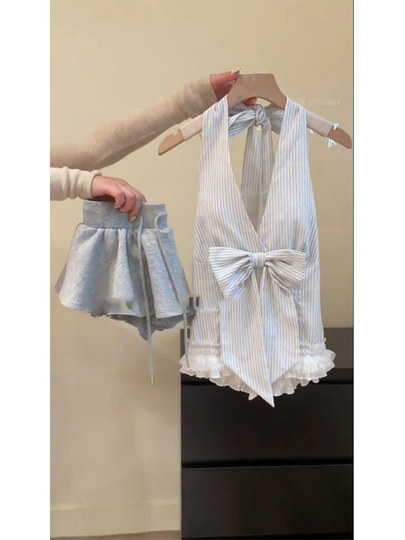 Chaleco sin mangas de encaje con cuello halter a rayas, top 2025, nuevo vestido de verano, top de tubo para vacaciones en la playa, ropa de mujer