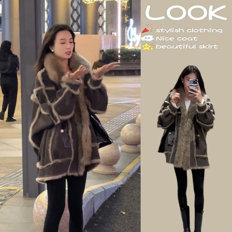 2023 Winter New Exploits Fashion Leather Hair Integrated Medium Long Coat Female Winter Clothing Advanced Sensation Thickened Coat Autumn Winter-Taobao