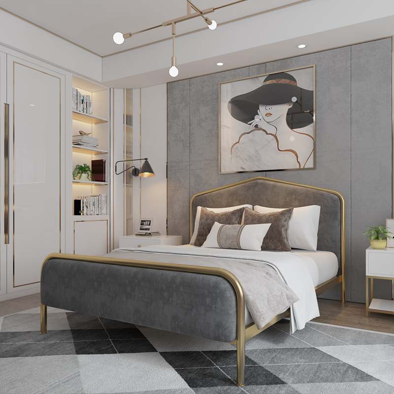 Modern bed minimalist iron bed iron bed frame 1 8 m ins light lavish bed frame Double beds 1 5 Nordic iron frame bed linen