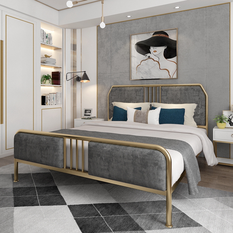 ins light extravagant bed frame iron art bed modern simple bed iron bed frame 1 8 m double bed Nordic iron frame bed linen 1 5