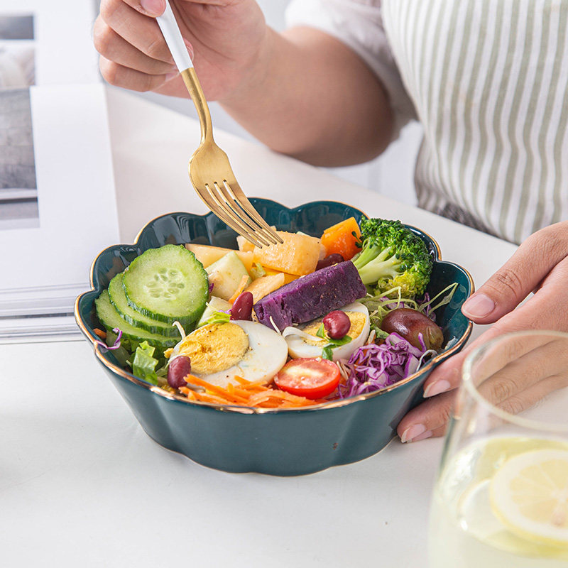 Nordic emerald Phnom Penh ceramic fruit bowl salad bowl ins bowl creative net celebrity home noodle bowl personality soup bowl