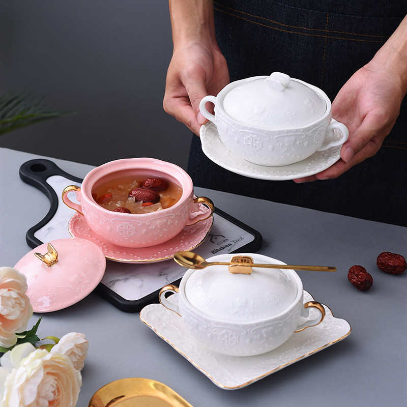 Water-proof stew cup bird's nest bowl gold-painted double-eared bowl sugar water dessert bowl steamed egg bowl ceramic bird's nest cup tremella bowl soup cup