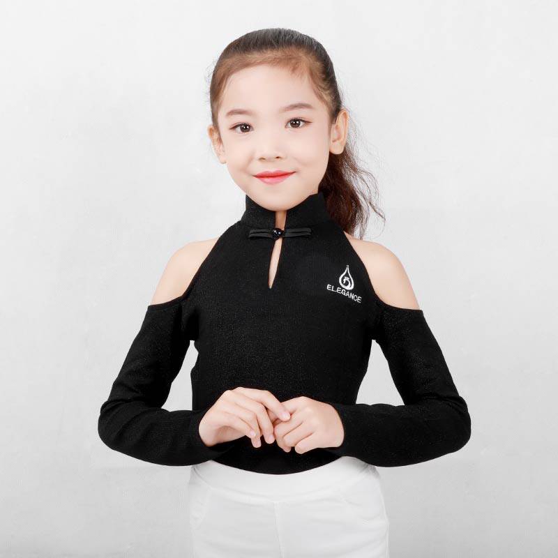 ELEGANCE Elange Black Performance Costume Body Gift Instrument Training Girl Spring Autumn Long Sleeve Open-shoulder Model
