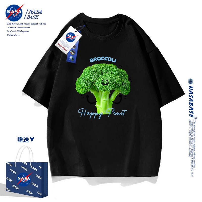 Nasa Collaboration Short-Sleeve 2025 Summer Creative Vegetable Letter Print T-Shirt Loose Fit Unisex Trendy Top