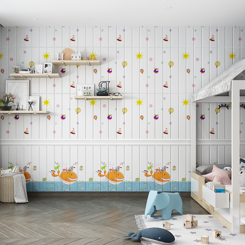 3D Solid Wall Paper Stickup Children Cartoon Wallpaper Kindergarten Anticollision Wall Stickup Wall Dress Foam Sticker Waterproof Crashworthy Self-adhesive Wallpaper