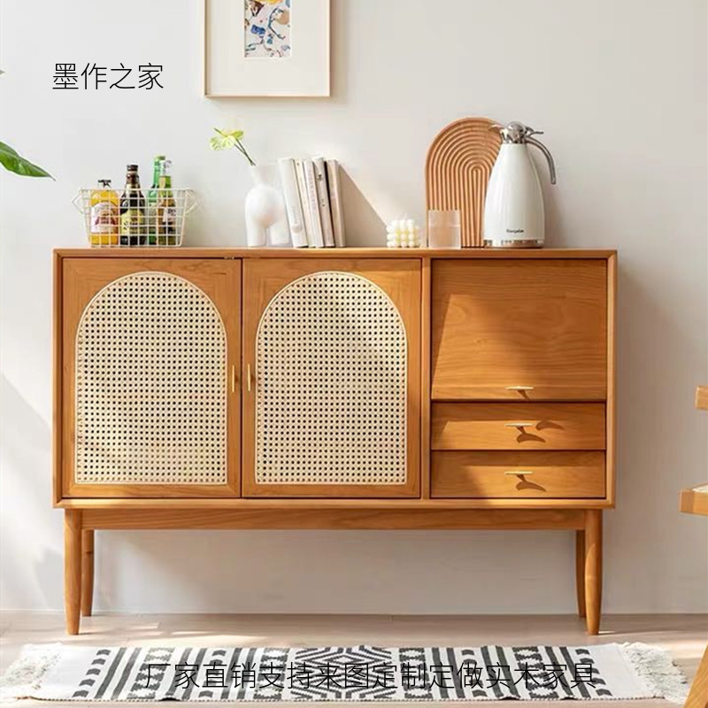 Nordic Dining Book Cabinet Solid Wood Locker Japanese Fuji Tea Waterboard American Solid Wood Shuttle Light Luxury Book Cabinet
