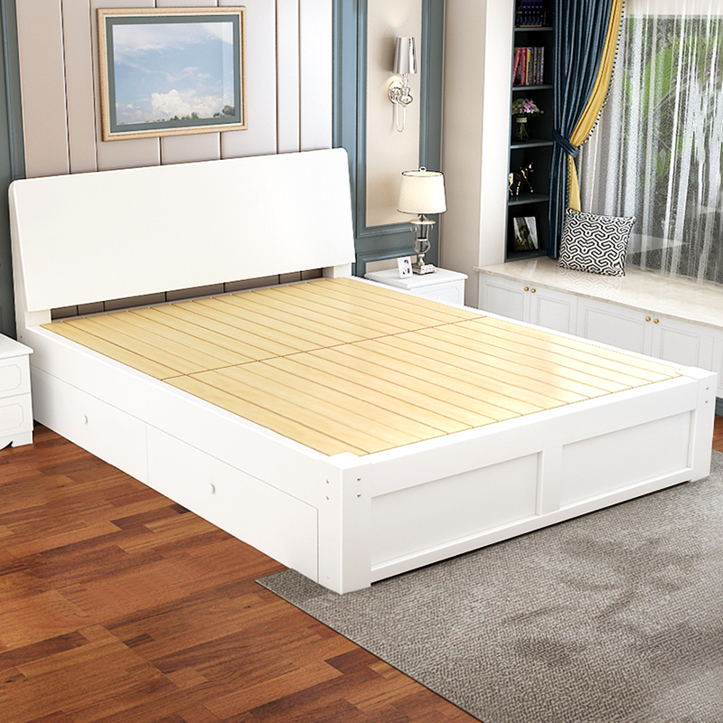 Solid wood bed 1 5 m modern minimalist around double man bed master bedroom 1 2 m rental room Economy Type Easy single bed wood bed
