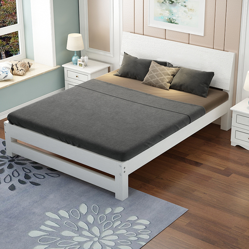 Solid wood bed 1 8 meters modern minimalist economy master bedroom double bed white soft leaning 1 5 household small apartment wooden bed