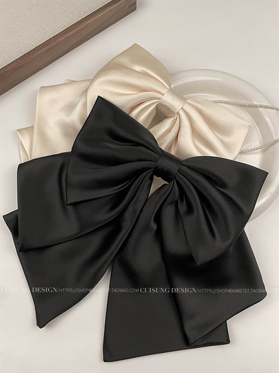 Black Satin French-Style Oversized Bow Hair Clip for Women, Back of the Head Hair Accessory, Korean Internet Celebrity Spring Clip Hair Accessory