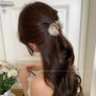 Champagne Flower Rhinestone Small Hair Claw Clip for Women, Hair Accessory for the Back of the Head, High-End Shark Clip