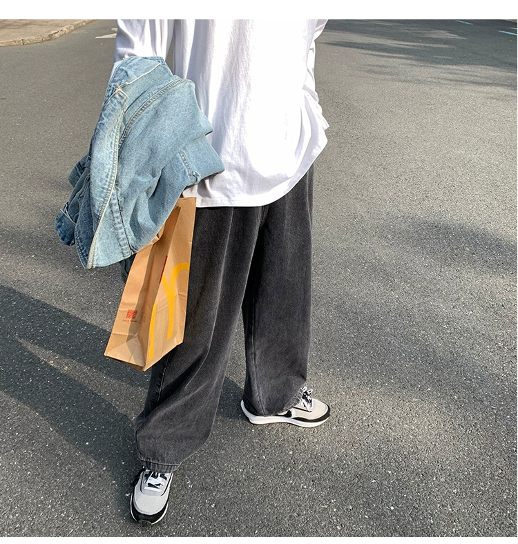 Quần tây nam Zijun mặc mùa xuân hè thu đông quần jeans ống rộng quần nam Hàn Quốc xu hướng lỏng lẻo quần cũ - Quần jean