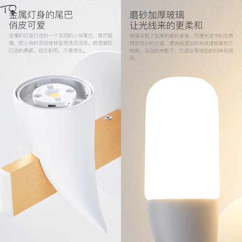 [Nordic Fashion Bird Lamp Glass Led Wall Lamp White Black Bed]