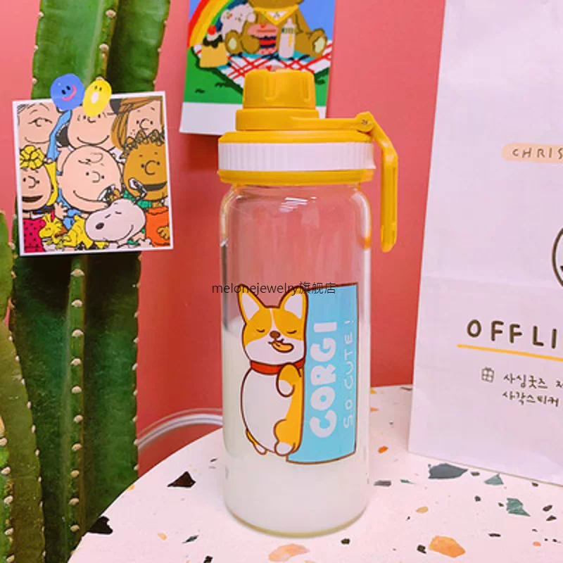 [Милая стеклянная бутылка для воды с рисунком для девочек Kawaii собачка Корги]