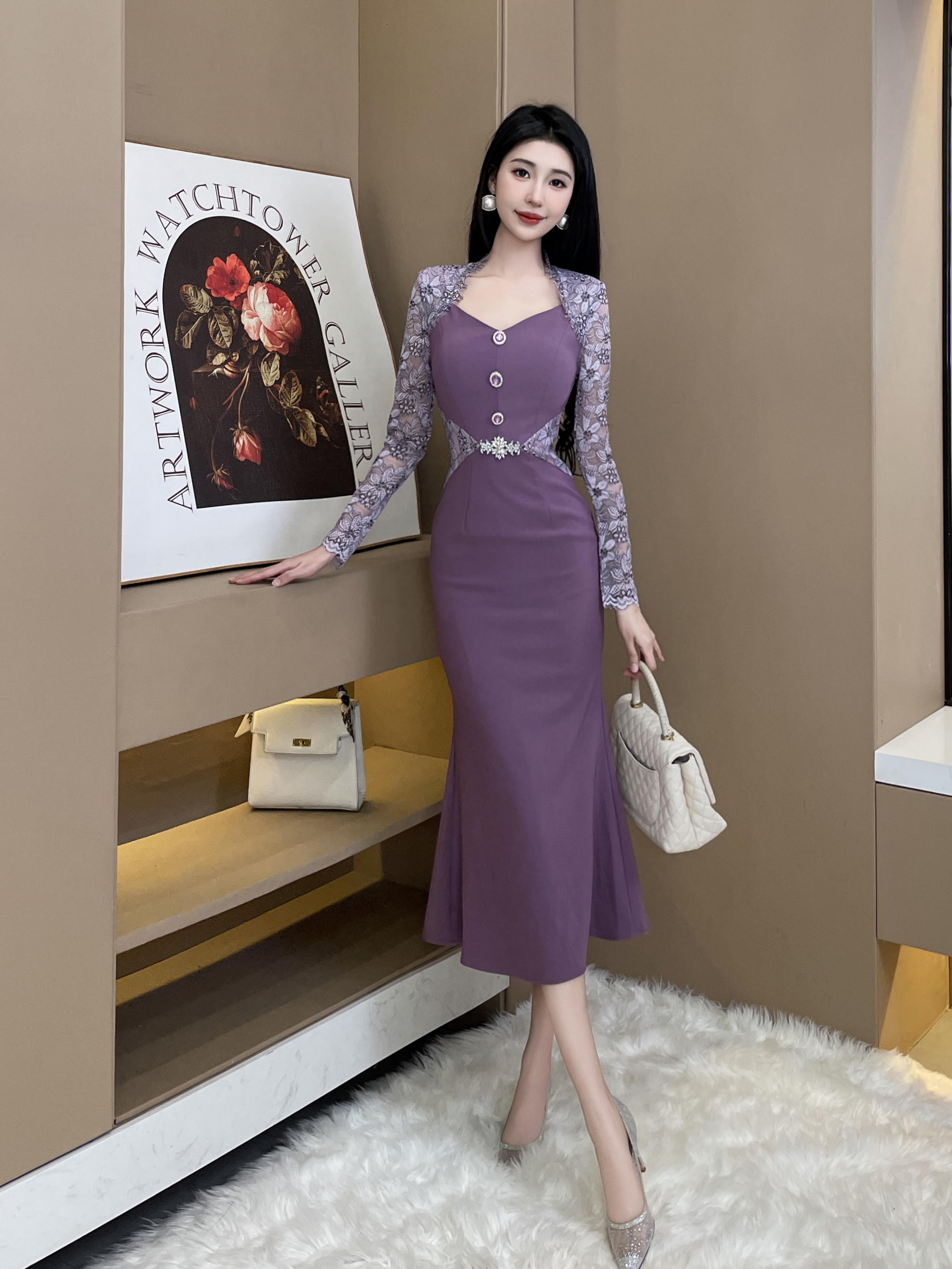 C3660 2640K VÁY ĐẦM LIỀN THÂN DỰ TIỆC NỮ RUUREAG MÙA XUÂN THU ĐÔNG DÙNG TRONG LỄ CƯỚI KIỂU ĐUÔI CÁ THỜI TRANG NỮ G06 SẢN PHẨM MỚI