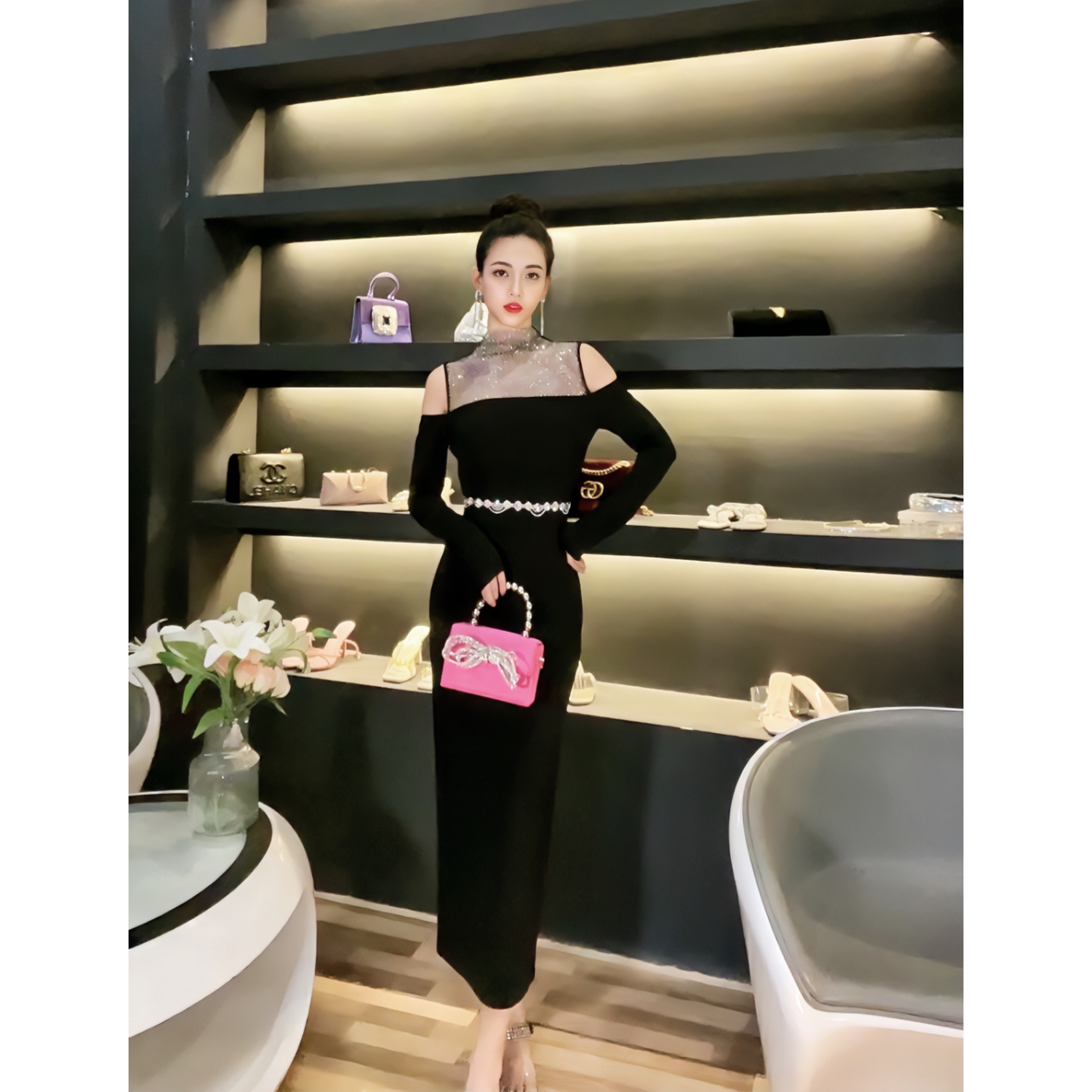 C3700 2490K VÁY ĐẦM LIỀN THÂN DÁNG DÀI NỮ RUUREAG DÁNG ÔM BODY GỢI CẢM SEXY MÙA XUÂN THU ĐÔNG THỜI TRANG NỮ G05 SẢN PHẨM MỚI