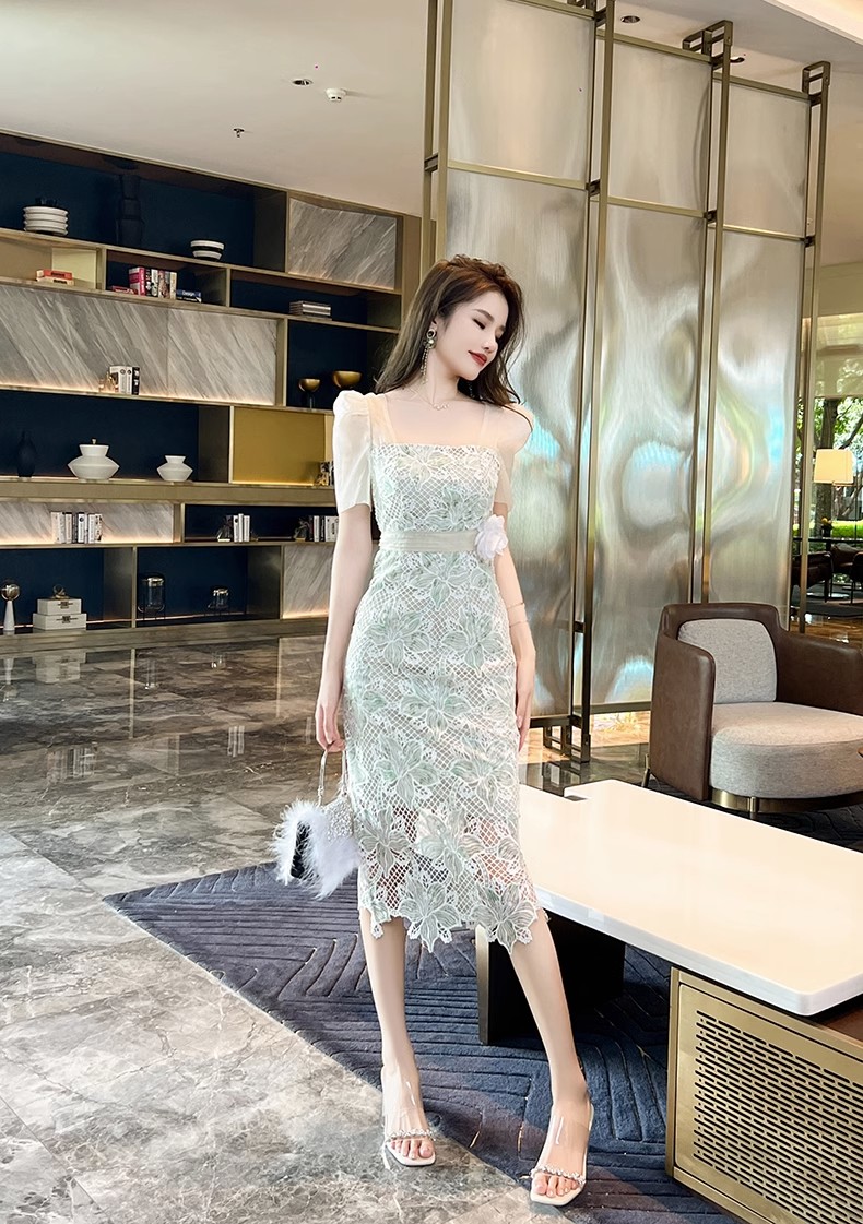 C3393 2440K VÁY ĐẦM LIỀN THÂN NỮ RUUREAG MÙA HÈ KIỂU ĐUÔI CÁ THỜI TRANG NỮ REN G05 SẢN PHẨM MỚI