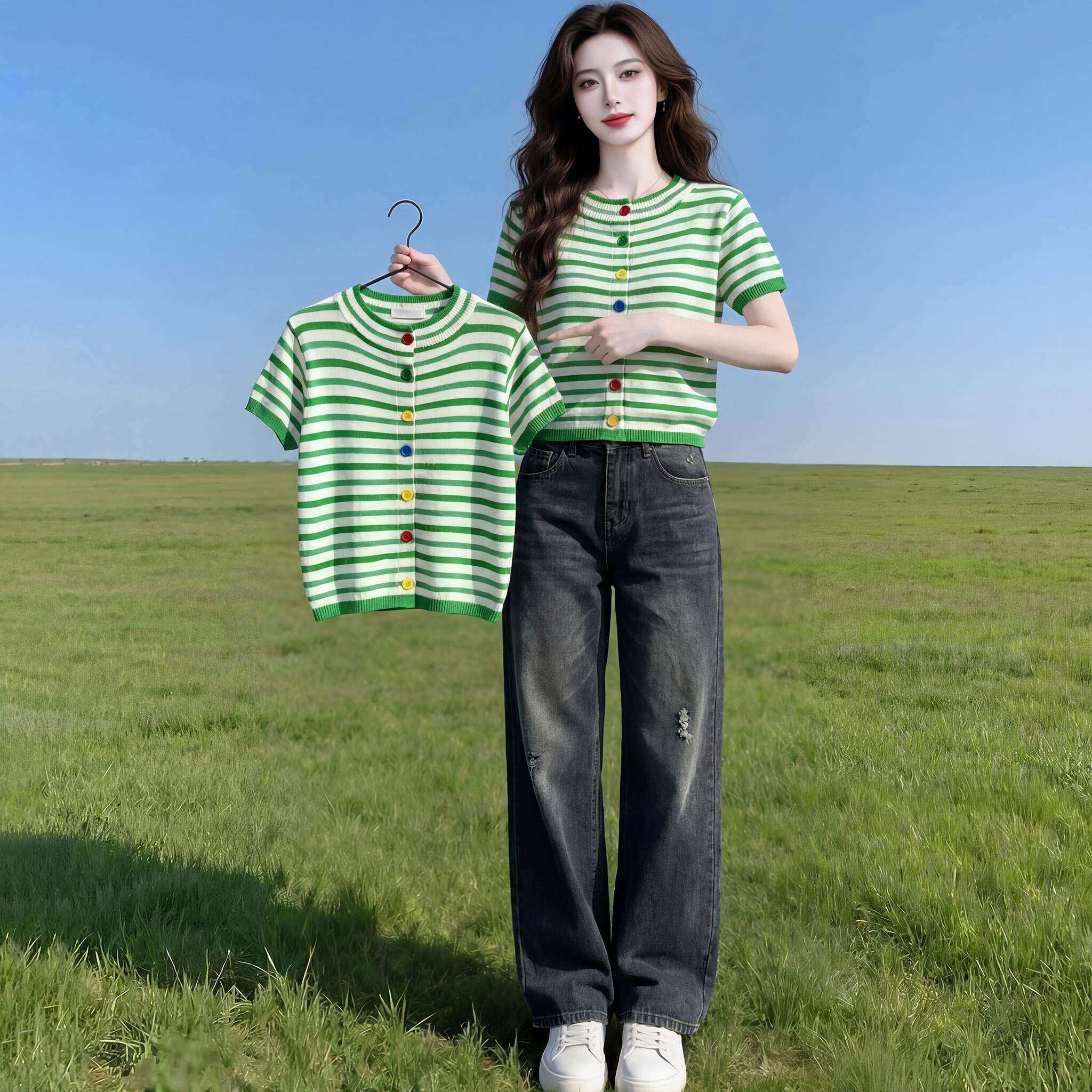 多巴胺彩扣上衣女2026夏季新款时尚别致超好看高级设计短袖针织衫