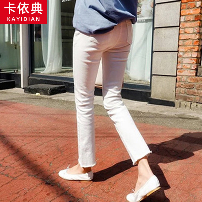 White straight - tube jeans woman 2022 new salt, thin, high - waist nine smoke tube trousers eight minute small