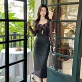 Полиуретановое вечернее платье, юбка, изысканный стиль, осеннее, по фигуре, с акцентом на бедрах, яркий броский стиль