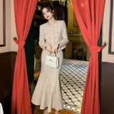 Комплект, юбка, осенний лонгслив, в стиле Шанель, с акцентом на бедрах