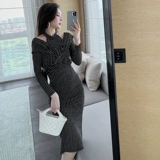 Сексуальное платье, лонгслив, длинная юбка, с рукавом, средней длины