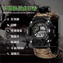 Outdoor multifunctional tactical watch wilderness survival waterproof bracelet sports paracord flint whistle compass