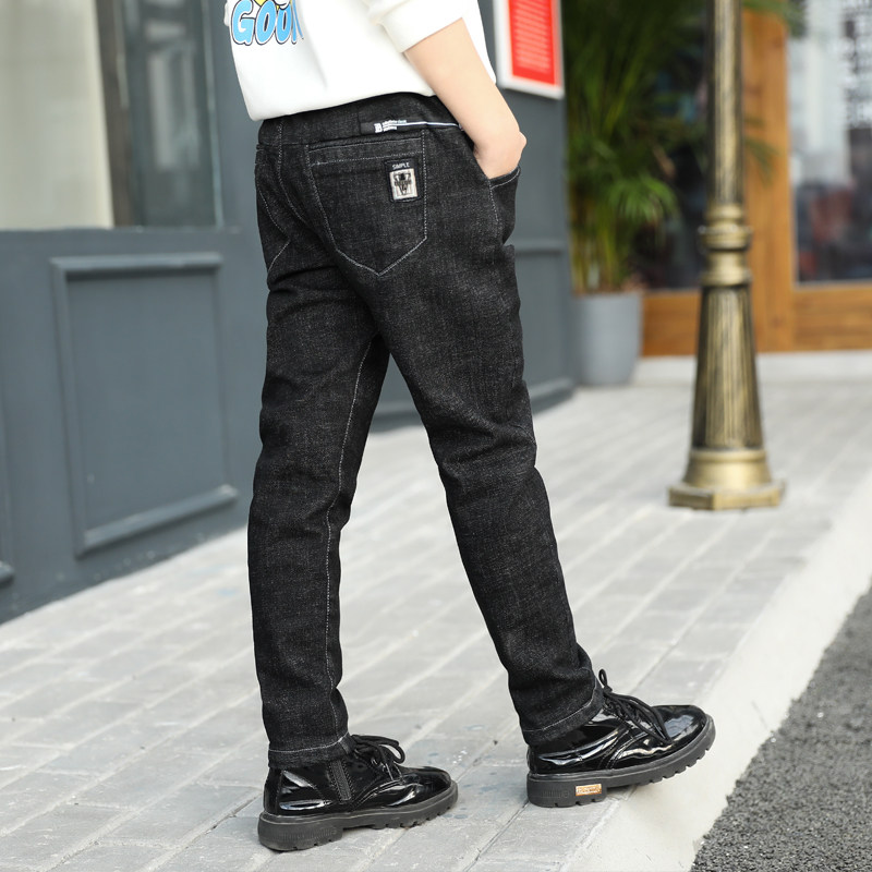 Boys' Jeans Winter 2021 New Kids Double Layer Plus Plus Thickened Version Soft Medium And Big Kids Loose Pants Tide